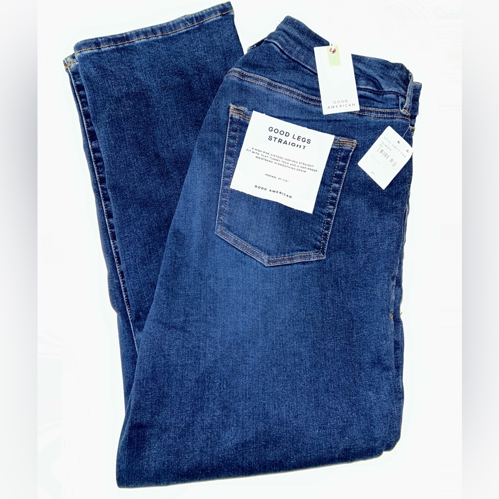 NWT Good American womens Good Legs Straight high rise indigo wash jeans size 2XL